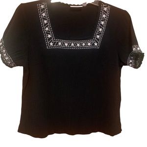 Denim & Co. Gauze Peasant Top with Embroidery